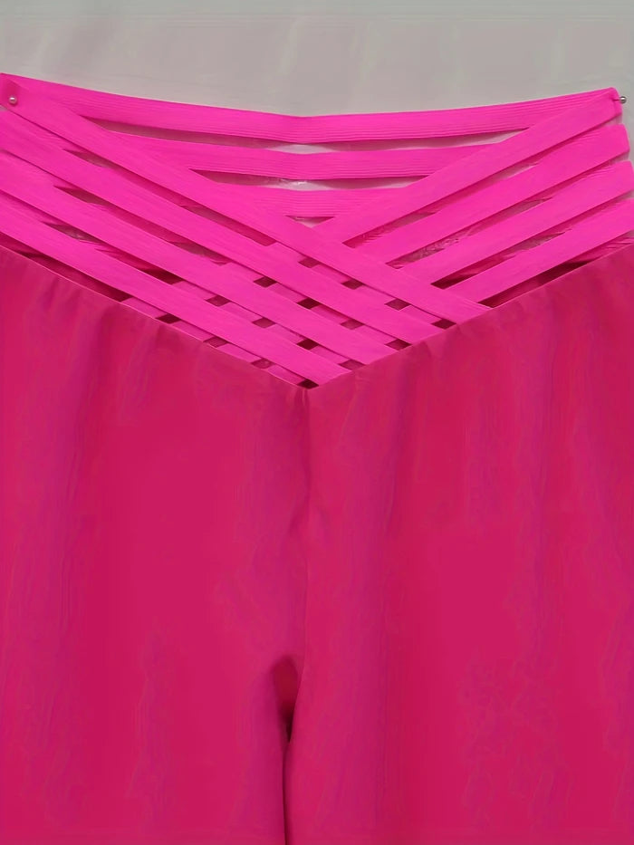 Pantalon évasé à jambes larges pour femmes, pantalon de travail, streetwear élégant, patch en maille transparente entrecroisée, taille haute, décontracté, FJK, nouveau, 2024, Y2K