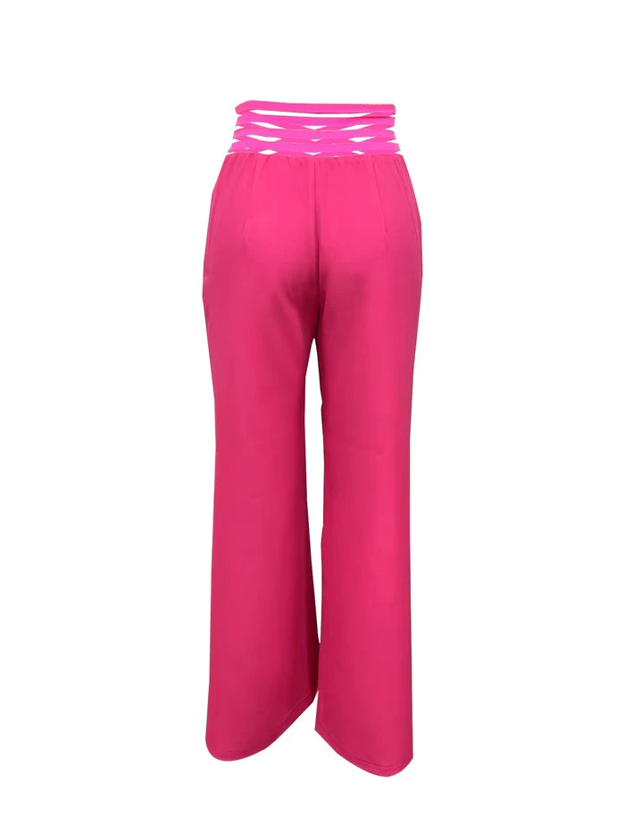 Pantalon évasé à jambes larges pour femmes, pantalon de travail, streetwear élégant, patch en maille transparente entrecroisée, taille haute, décontracté, FJK, nouveau, 2024, Y2K