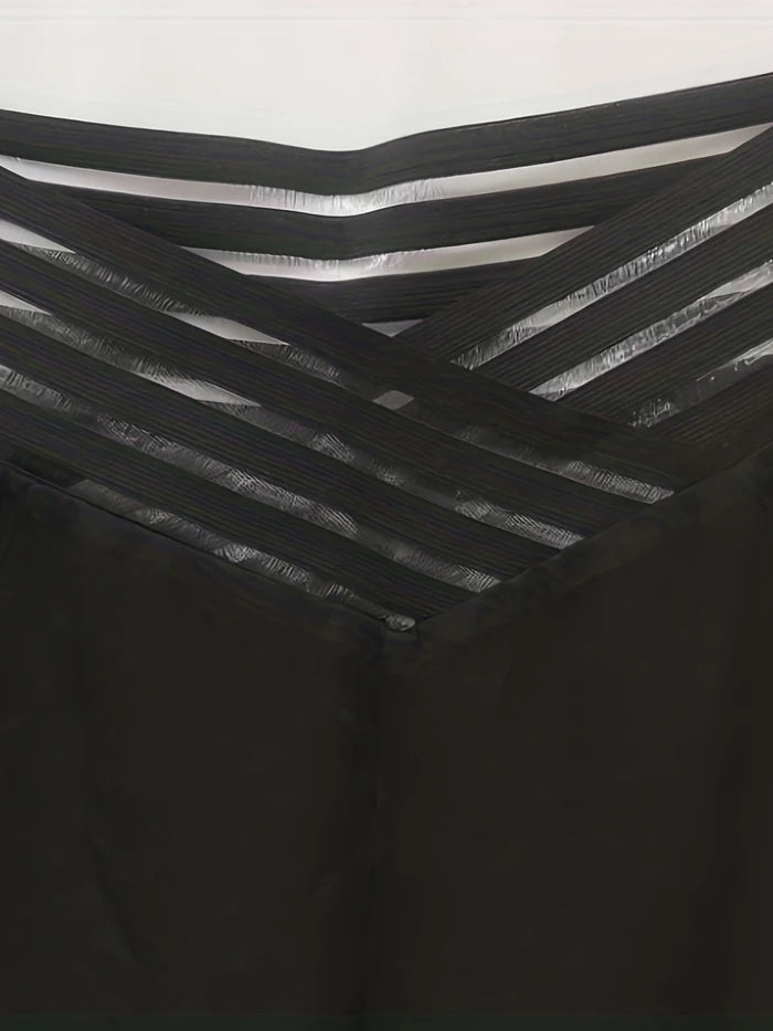 Pantalon évasé à jambes larges pour femmes, pantalon de travail, streetwear élégant, patch en maille transparente entrecroisée, taille haute, décontracté, FJK, nouveau, 2024, Y2K