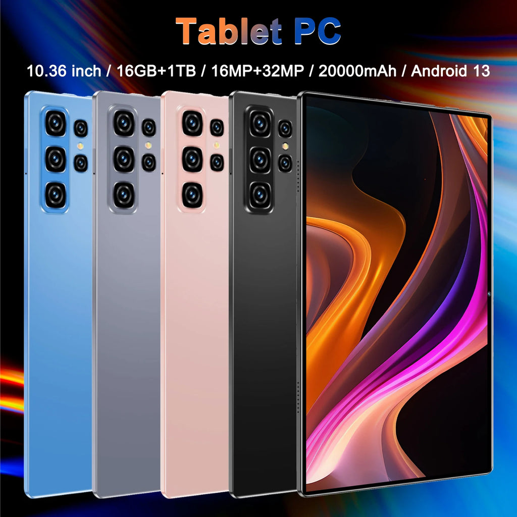 Nouvelle tablette Android 13.0 5G 2026, 14 cœurs, 20000 mAh, écran HD 10,36 pouces, caméra 16MP + 32MP, 16 Go de RAM + 1 To de ROM, double SIM, Bluetooth, GPS, WPS Office, Type-C