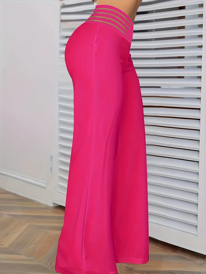 Pantalon évasé à jambes larges pour femmes, pantalon de travail, streetwear élégant, patch en maille transparente entrecroisée, taille haute, décontracté, FJK, nouveau, 2024, Y2K