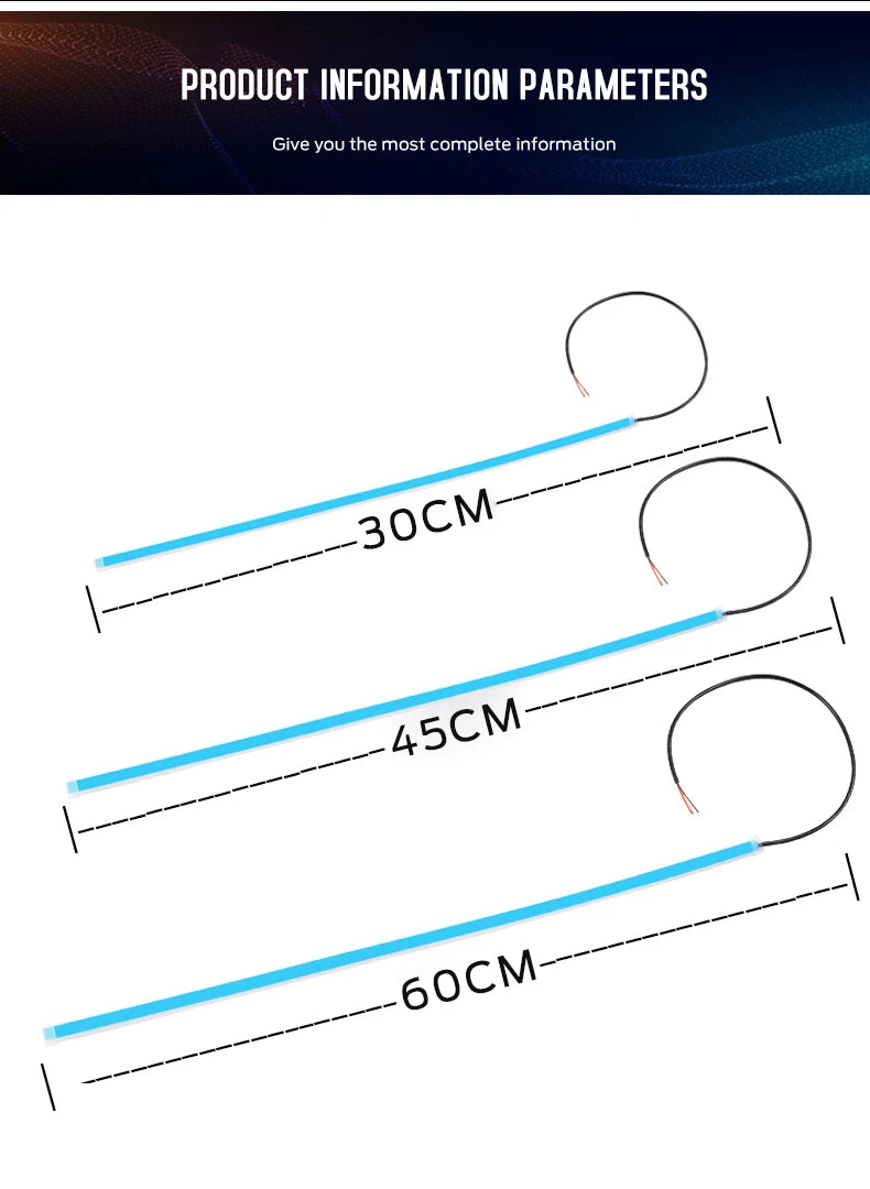 2 pièces LED DRL voiture feux de jour bande Flexible étanche phares automatiques blanc clignotant jaune feux de débit de frein 12V