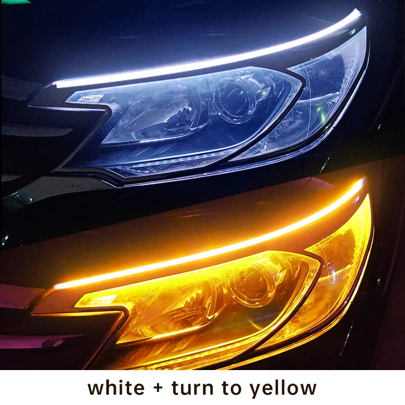 2 pièces LED DRL voiture feux de jour bande Flexible étanche phares automatiques blanc clignotant jaune feux de débit de frein 12V