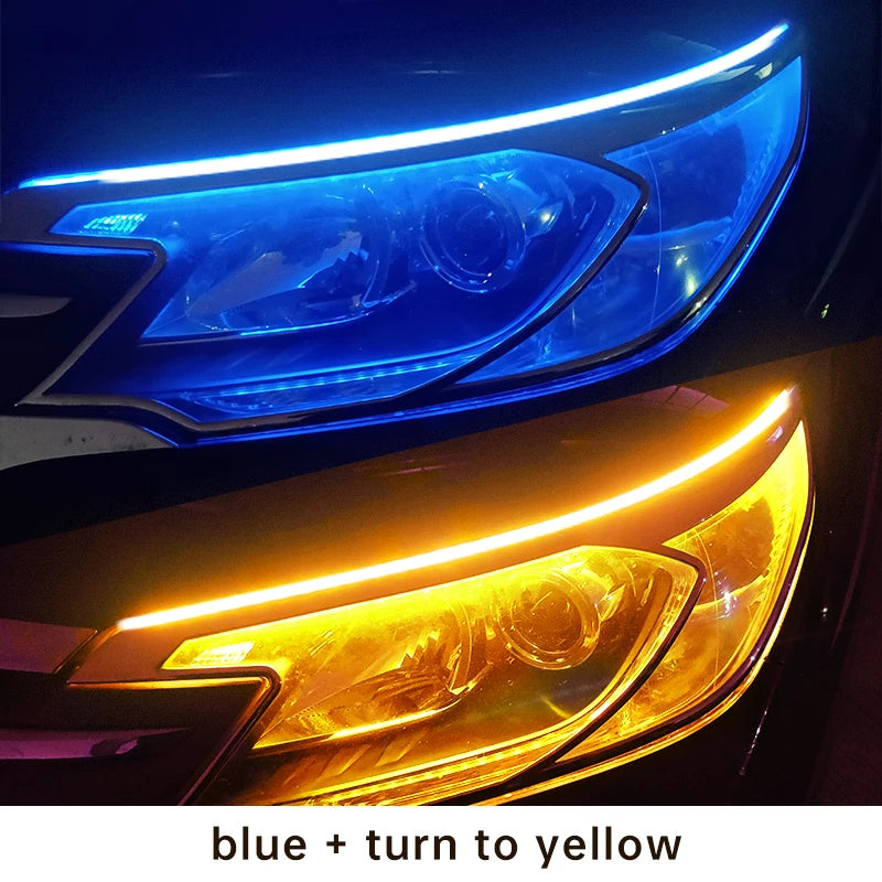 2 pièces LED DRL voiture feux de jour bande Flexible étanche phares automatiques blanc clignotant jaune feux de débit de frein 12V