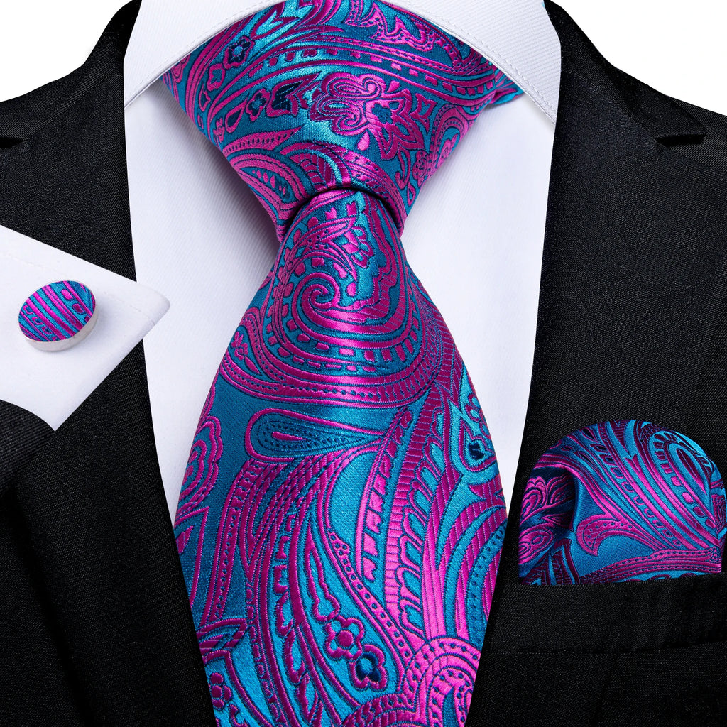 US Men's Tie Classic Wedding Necktie and Pocket Square Cufflinks Set Famous Brand Tie Purple
