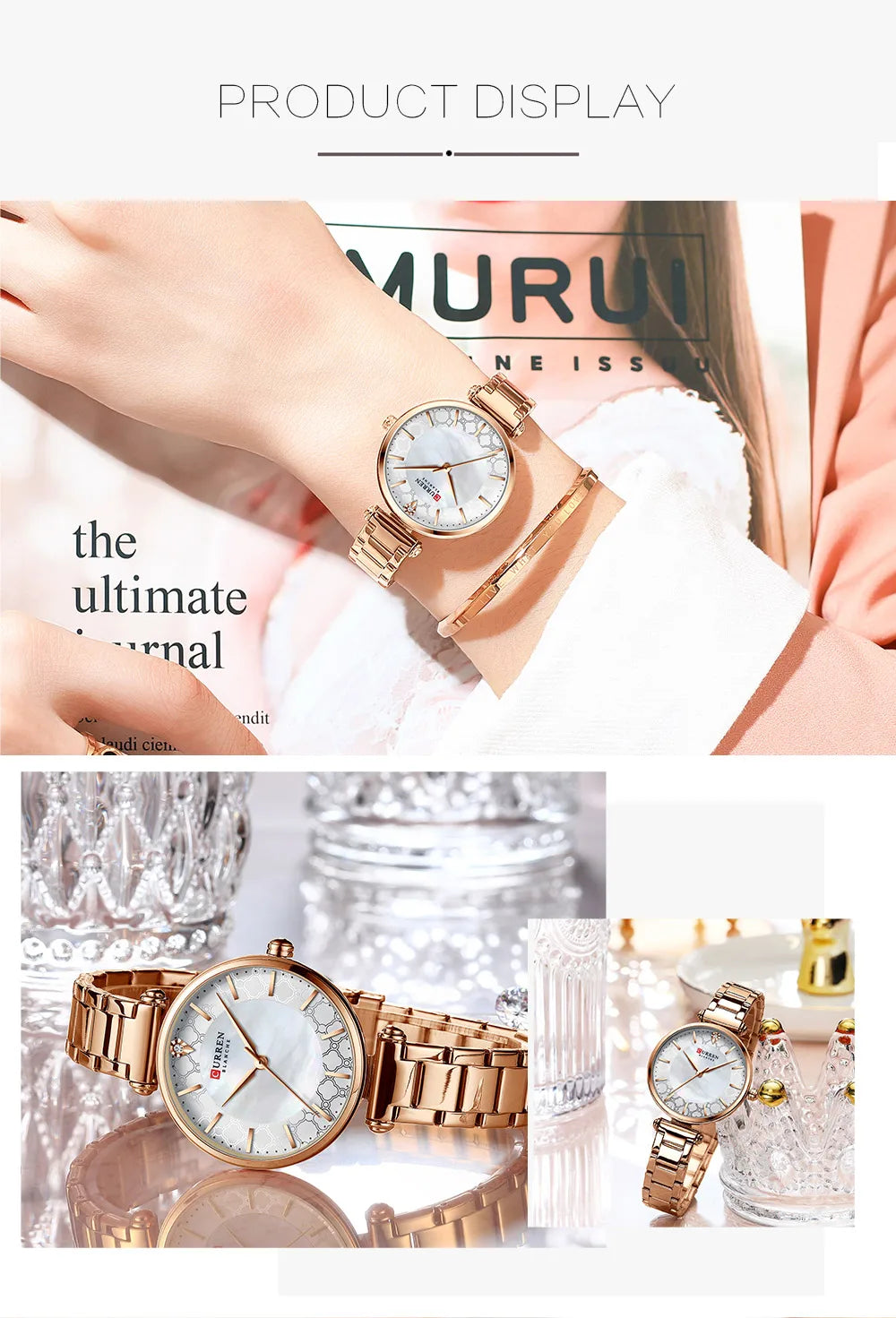Montres pour femmes marque de luxe CURREN élégant mince montre-bracelet à Quartz avec acier inoxydable Simple femme horloge
