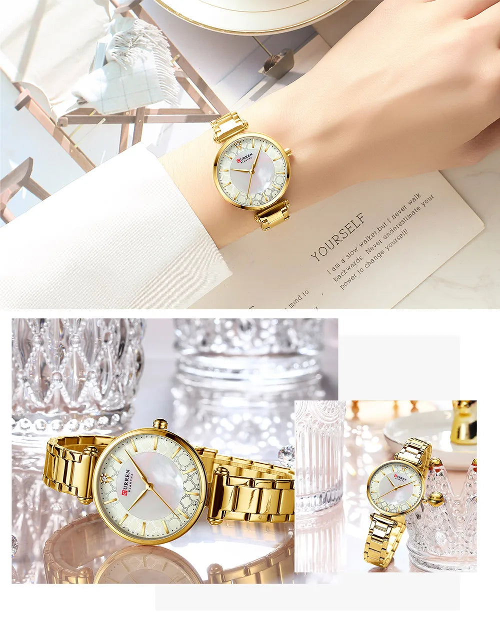 Montres pour femmes marque de luxe CURREN élégant mince montre-bracelet à Quartz avec acier inoxydable Simple femme horloge