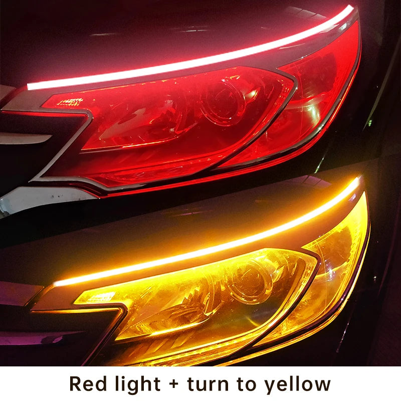 2 pièces LED DRL voiture feux de jour bande Flexible étanche phares automatiques blanc clignotant jaune feux de débit de frein 12V