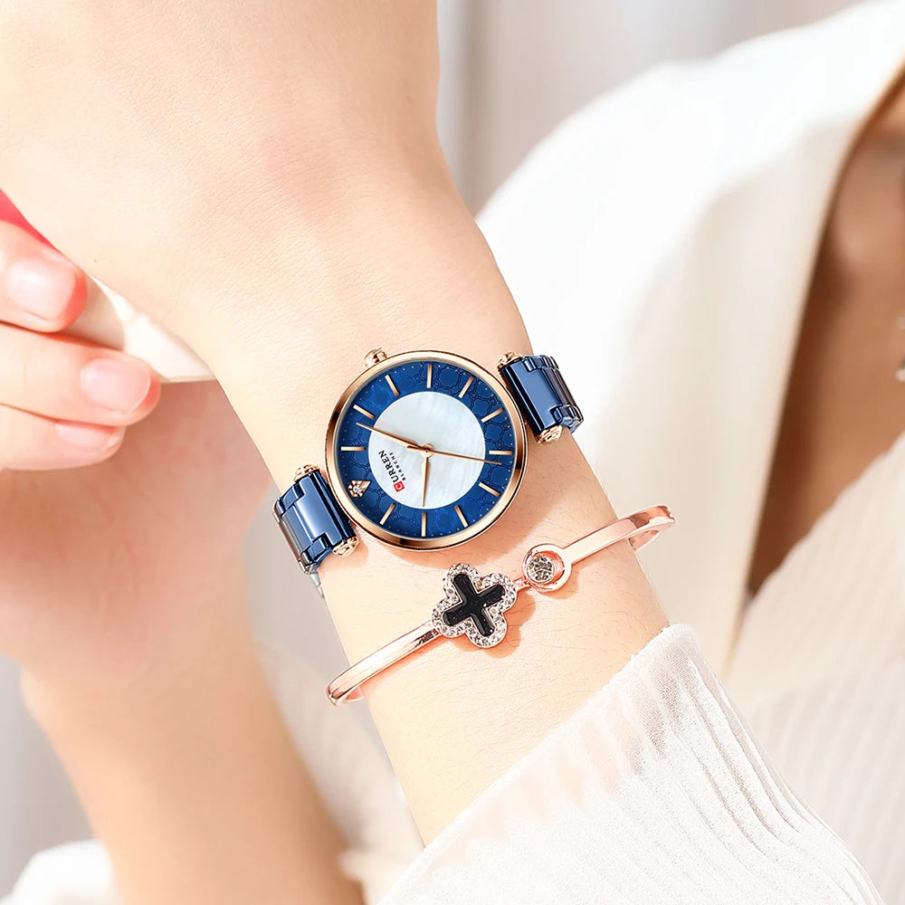 Montres pour femmes marque de luxe CURREN élégant mince montre-bracelet à Quartz avec acier inoxydable Simple femme horloge