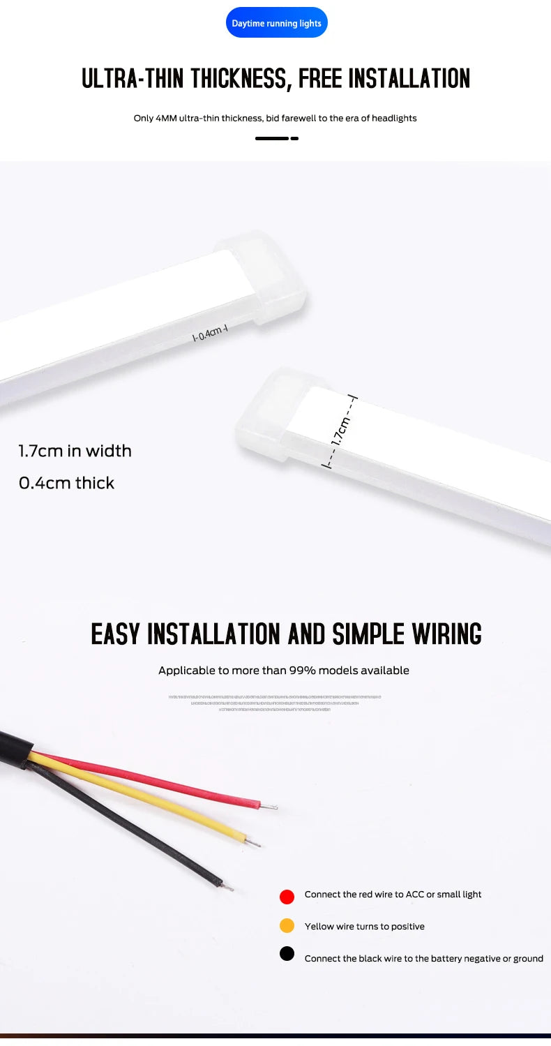 2 pièces LED DRL voiture feux de jour bande Flexible étanche phares automatiques blanc clignotant jaune feux de débit de frein 12V