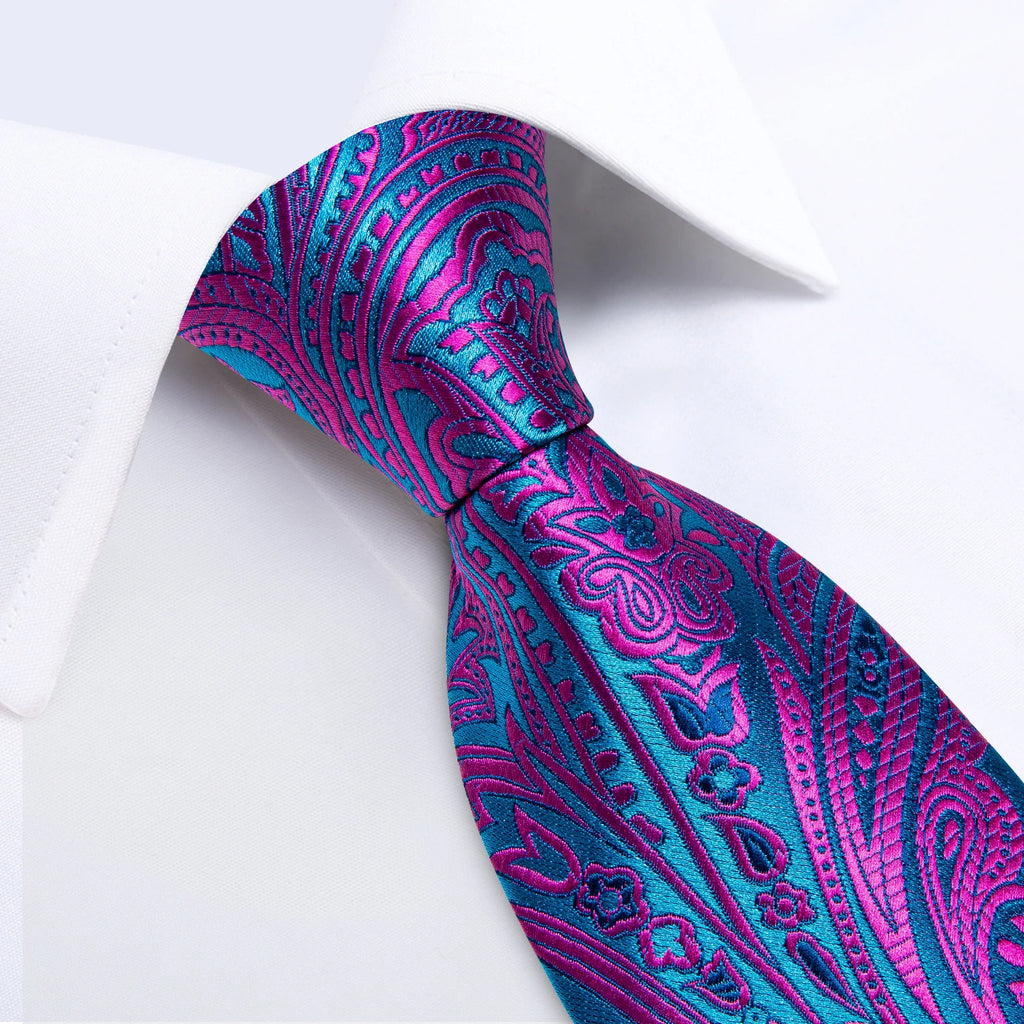 US Men's Tie Classic Wedding Necktie and Pocket Square Cufflinks Set Famous Brand Tie Purple