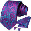 US Men's Tie Classic Wedding Necktie and Pocket Square Cufflinks Set Famous Brand Tie Purple