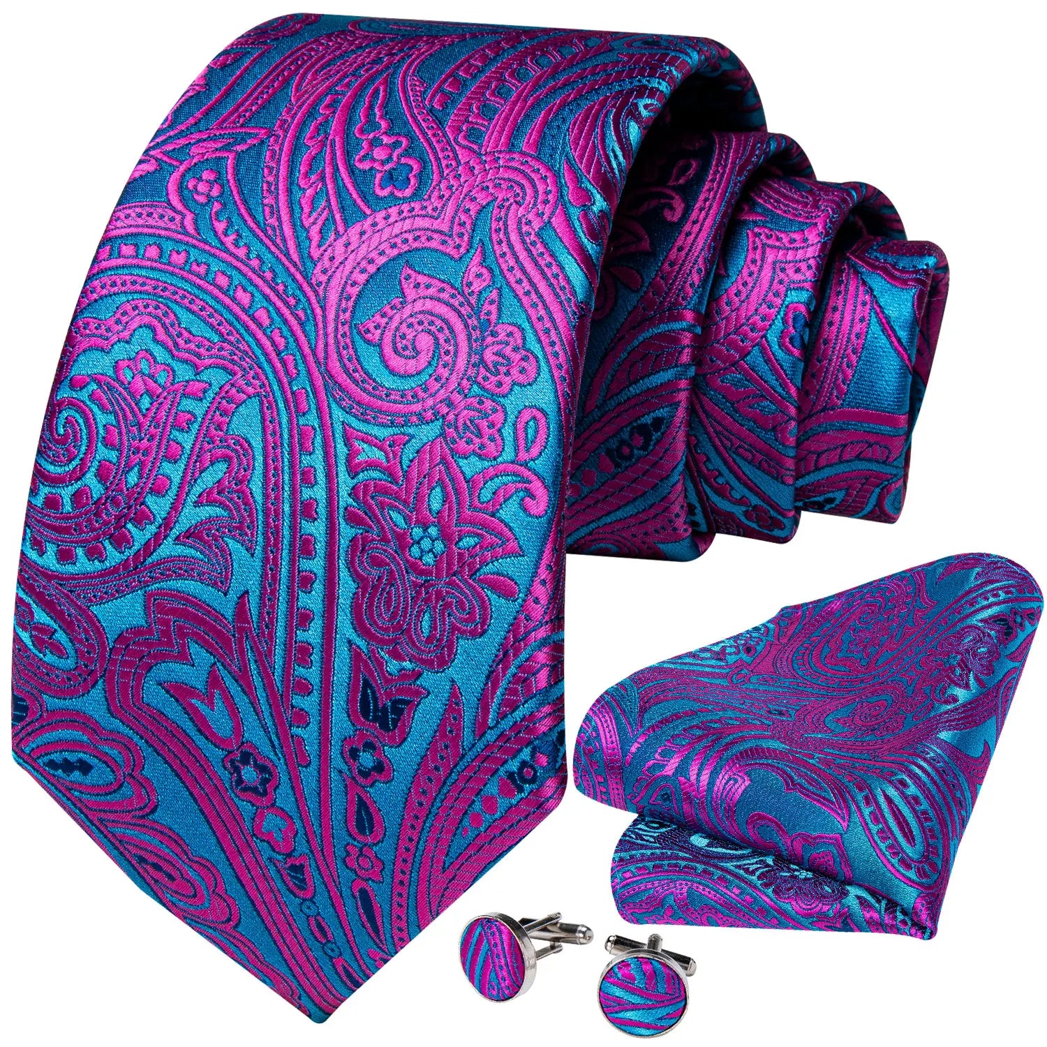 US Men's Tie Classic Wedding Necktie and Pocket Square Cufflinks Set Famous Brand Tie Purple