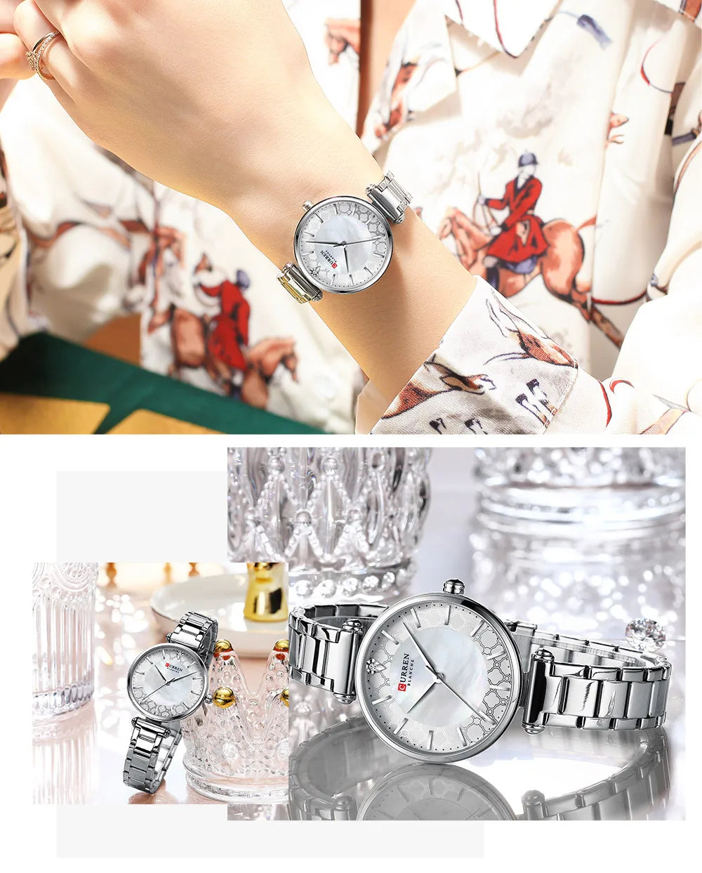 Montres pour femmes marque de luxe CURREN élégant mince montre-bracelet à Quartz avec acier inoxydable Simple femme horloge