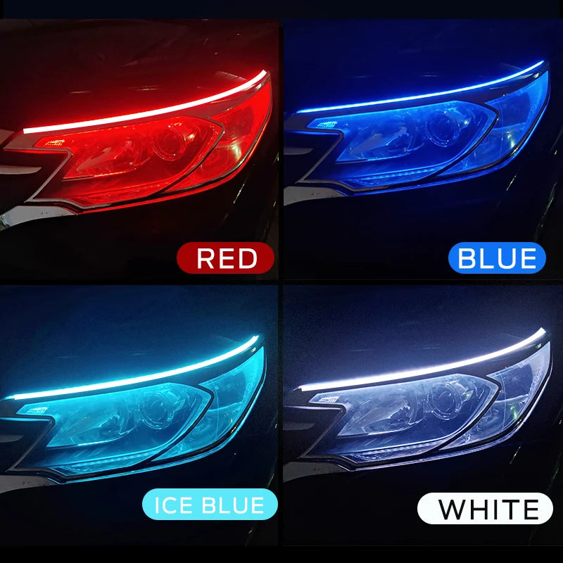 2 pièces LED DRL voiture feux de jour bande Flexible étanche phares automatiques blanc clignotant jaune feux de débit de frein 12V