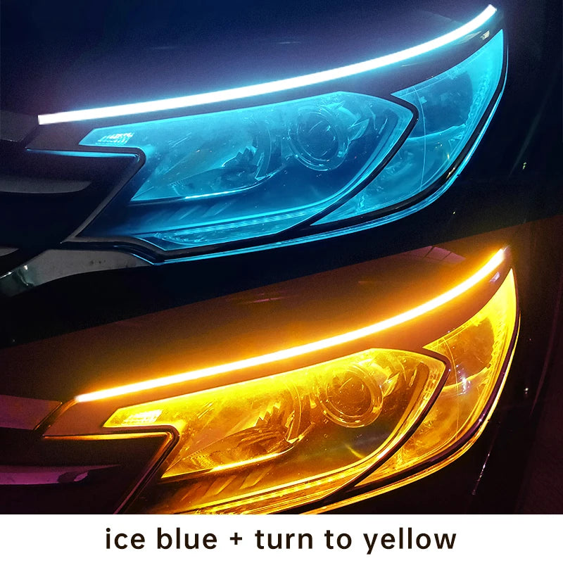 2 pièces LED DRL voiture feux de jour bande Flexible étanche phares automatiques blanc clignotant jaune feux de débit de frein 12V