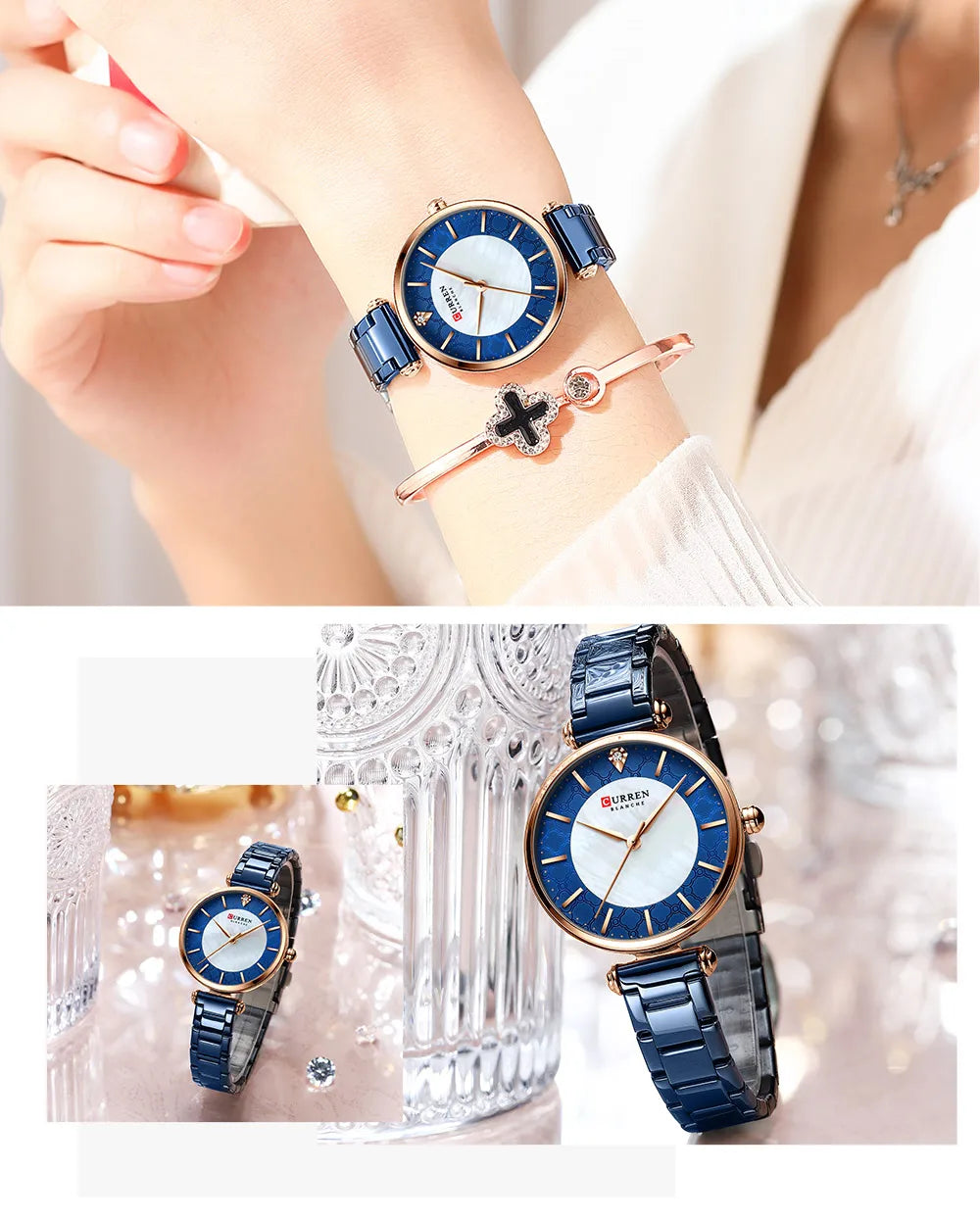 Montres pour femmes marque de luxe CURREN élégant mince montre-bracelet à Quartz avec acier inoxydable Simple femme horloge