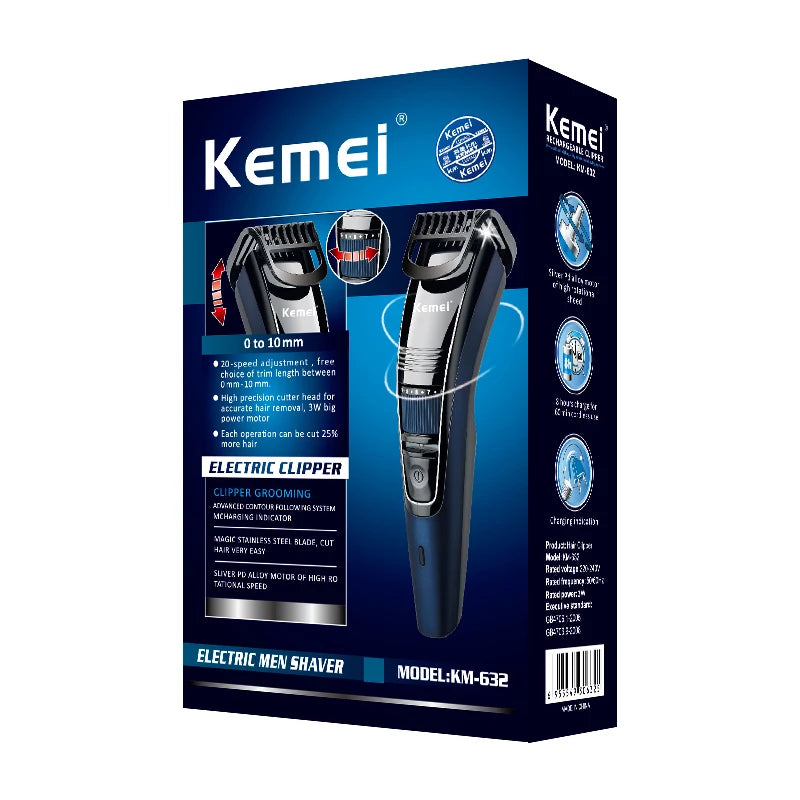 Kemei 0.5-10mm réglable barbe tondeuse à cheveux pour hommes Rechargeable moustache Stubble tondeuse à cheveux visage Machine de coupe de cheveux