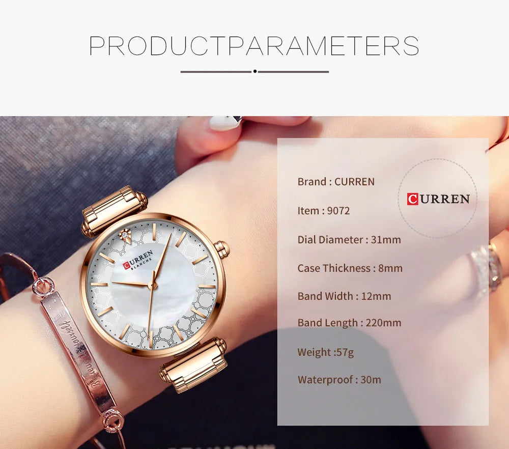 Montres pour femmes marque de luxe CURREN élégant mince montre-bracelet à Quartz avec acier inoxydable Simple femme horloge