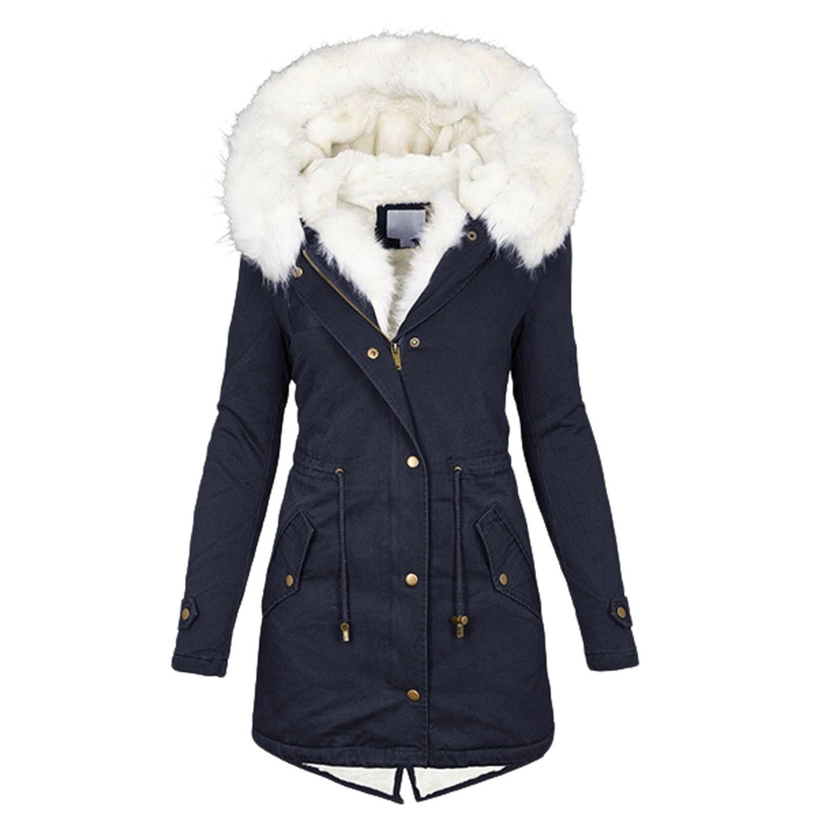 Autumn and Winter Hot Selling Export New Large Size Cotton Outwear Hooded Fur Collar Waist Thickeneded Mid-Length Women's Cotton Outwear
