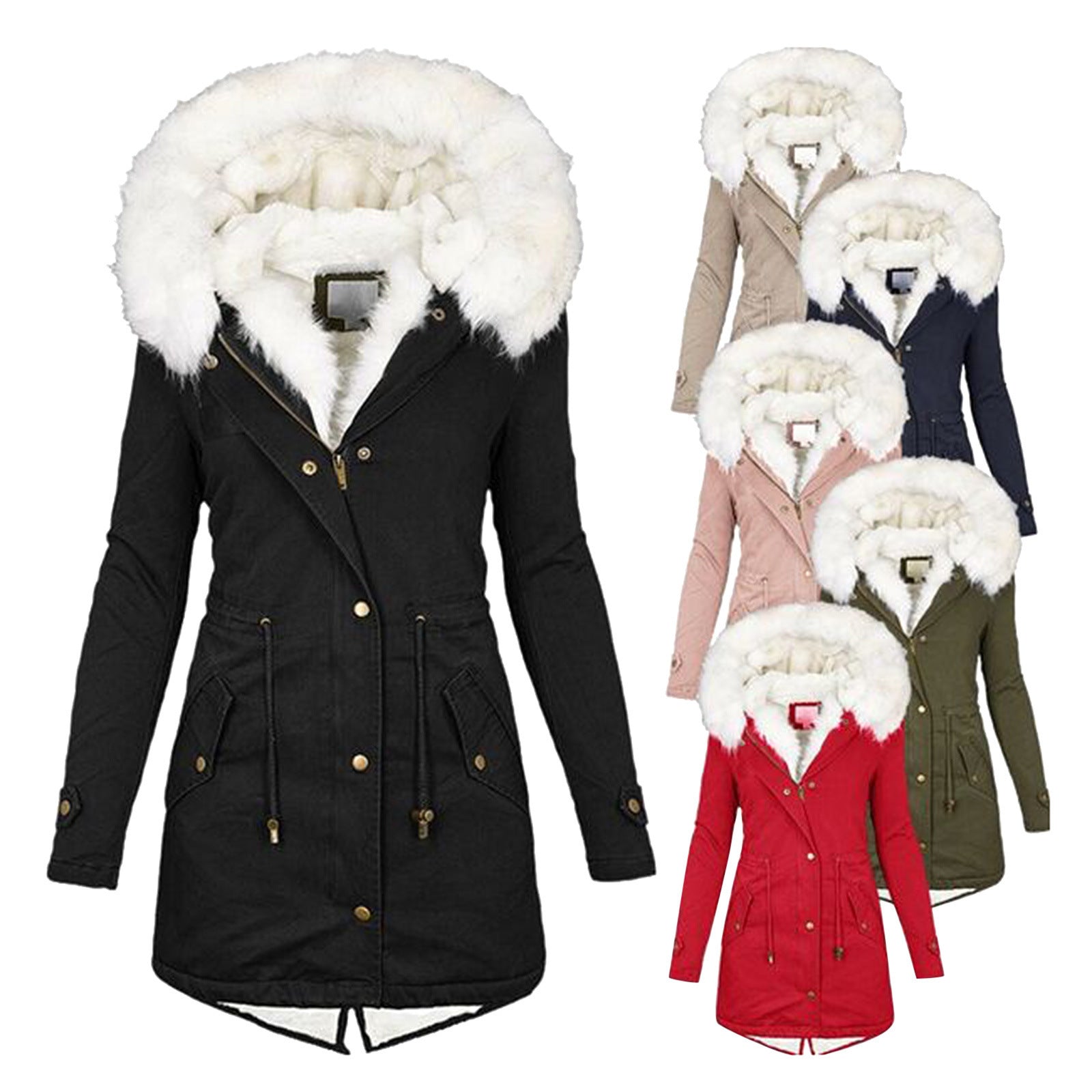 Autumn and Winter Hot Selling Export New Large Size Cotton Outwear Hooded Fur Collar Waist Thickeneded Mid-Length Women's Cotton Outwear