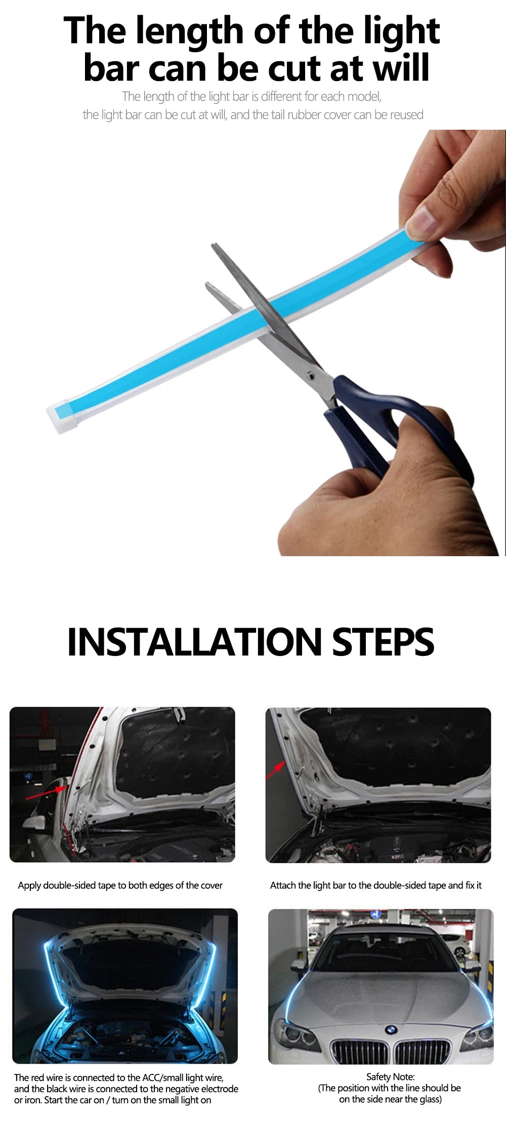 RXZ LED feux de jour balayage démarrage capot de voiture lumières décoratives DRL Auto moteur capot Guide lampe d'ambiance décorative 12V