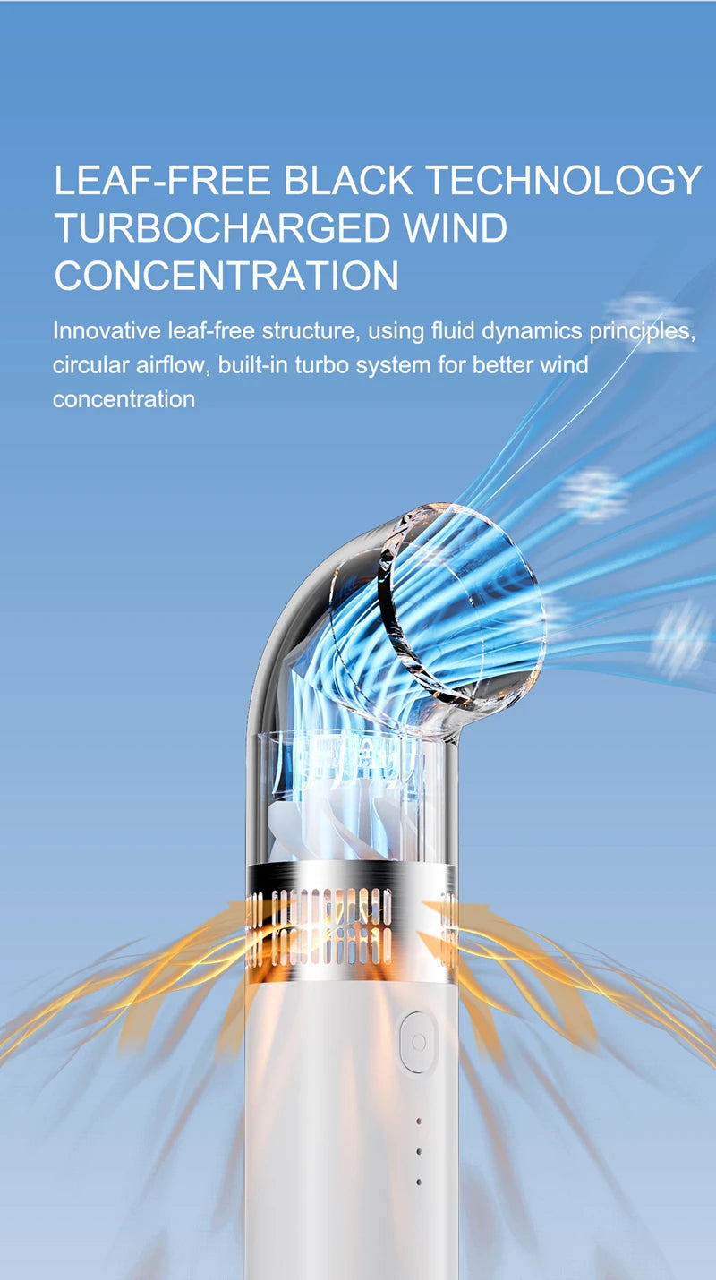 Ventilateur portable sans pales Lenovo, mini-ventilateur haute vitesse, rechargeable par USB, pliable, pour voyage, ventilateur portatif sans pales