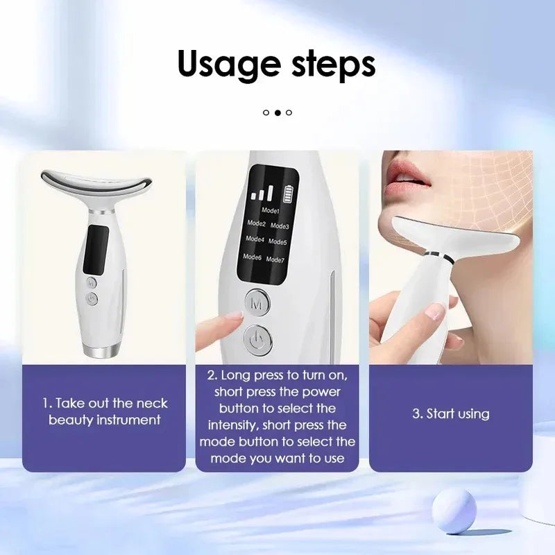 Masseur facial et du cou LED pour usage domestique, 7 couleurs de luminothérapie, 7 modes, 3 niveaux de vibration, lifting du visage, anti-rides, instrument de beauté