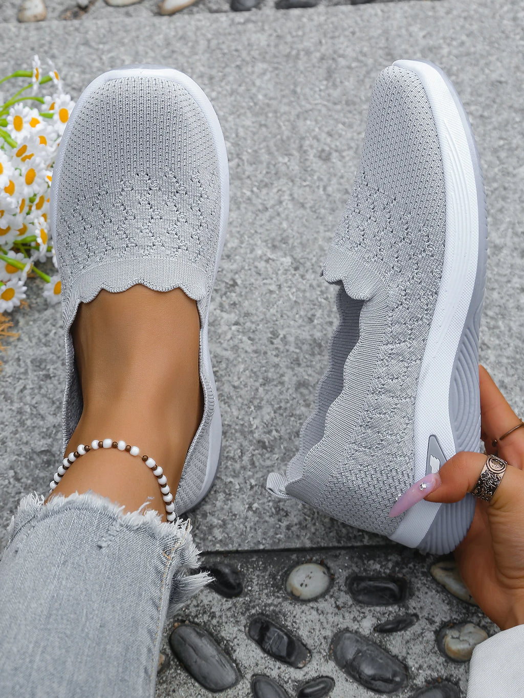Chaussures orthopédiques pour femmes, chaussures de marche en tricot, respirantes, à enfiler, mocassins souples, baskets compensées antidérapantes, chaussures décontractées confortables