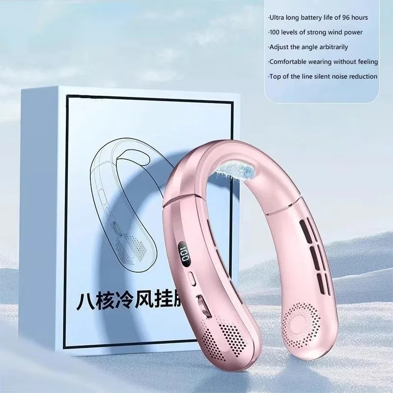 Ventilateur électrique suspendu au cou, 8000mAh, Portable, sans lame, Mini refroidisseur d'air rechargeable, silencieux, affichage numérique LED, pour l'extérieur