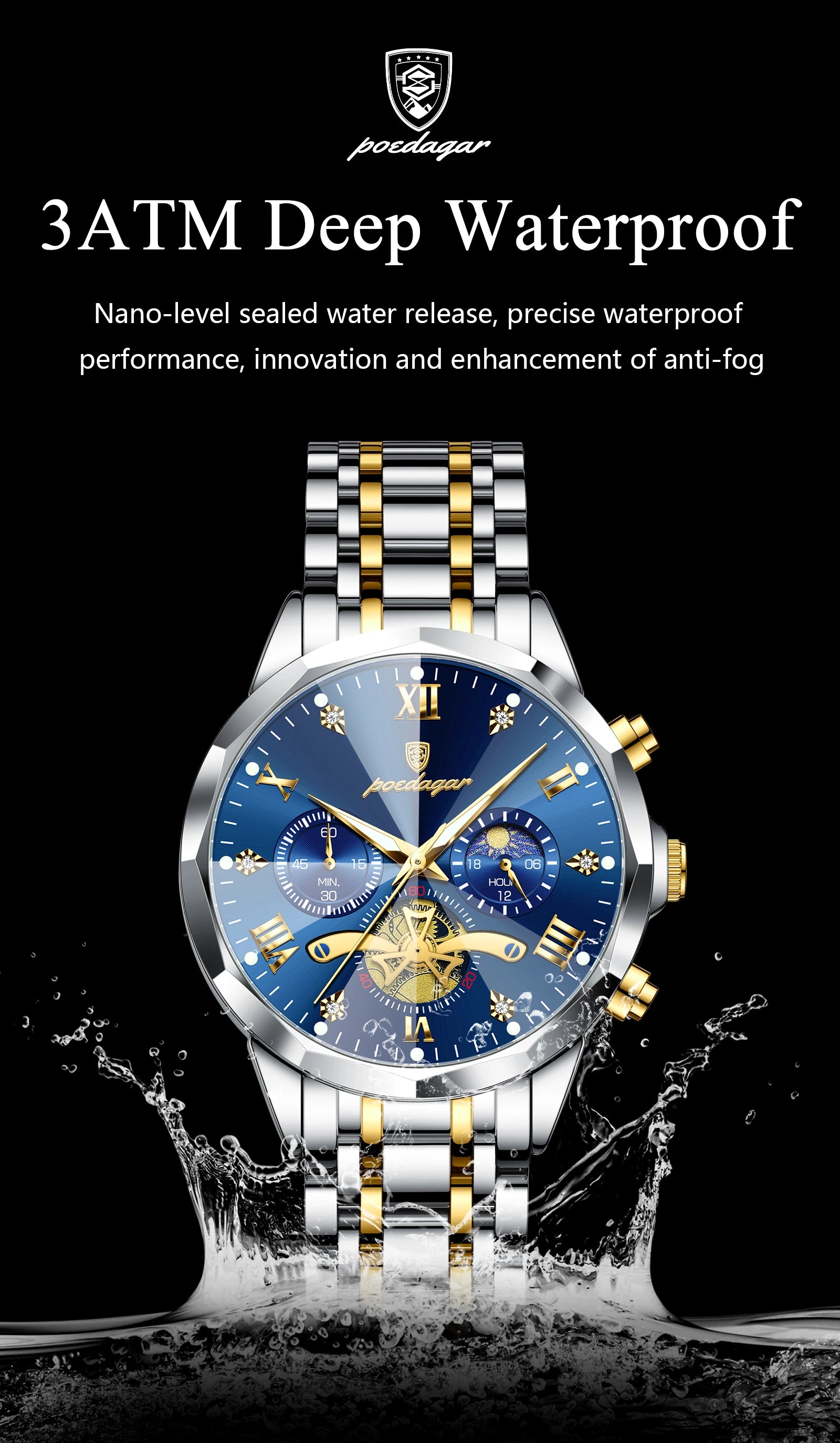 POEDAGAR luxe hommes montre haut Original étanche lumineux chronographe homme montre-bracelet en acier inoxydable Quartz hommes montres Reloj