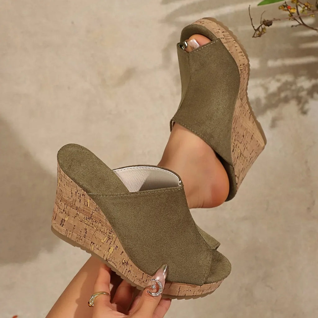 Sandales d'été antidérapantes et résistantes à l'usure pour femmes, chaussures compensées rétro à plateforme, sandales à talons hauts ouvertes, pantoufles