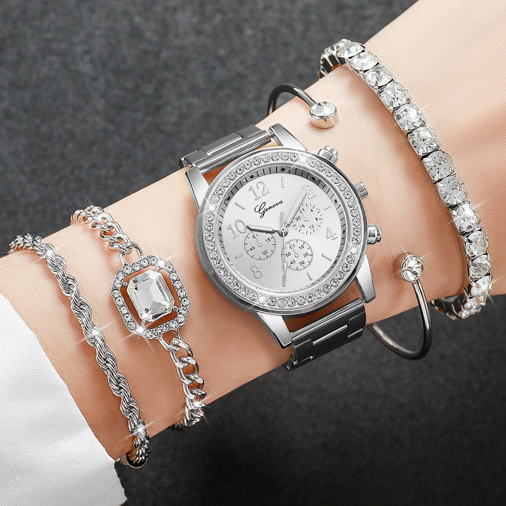 5 pièces de luxe diamant femmes montres Bracelet ensemble dames cadran arabe montres à Quartz Reloj Mujer (sans boîte)