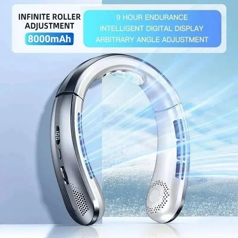 Ventilateur électrique suspendu au cou, 8000mAh, Portable, sans lame, Mini refroidisseur d'air rechargeable, silencieux, affichage numérique LED, pour l'extérieur