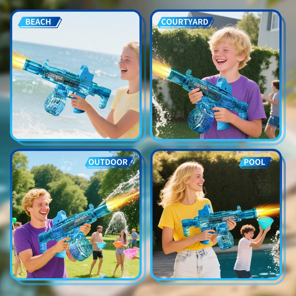 Pistolet à eau électrique avec simulation de tir et de recul, jouet pour enfants, pistolet à eau automatique avec capteur lumineux, jouet d'été pour la plage et les activités de plein air