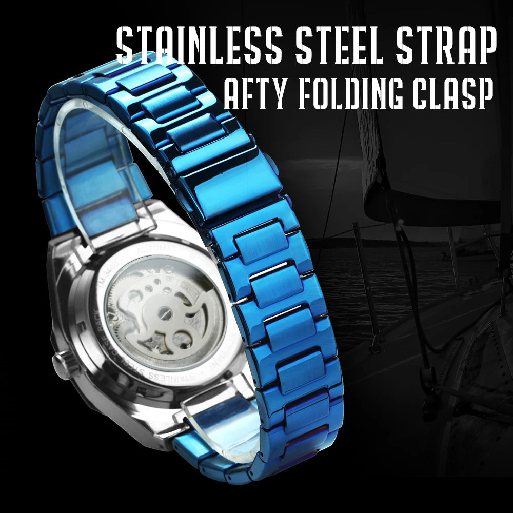 Forsining montre mécanique automatique décontractée pour hommes aiguilles lumineuses bracelet en acier inoxydable mode luxe squelette montres pour hommes