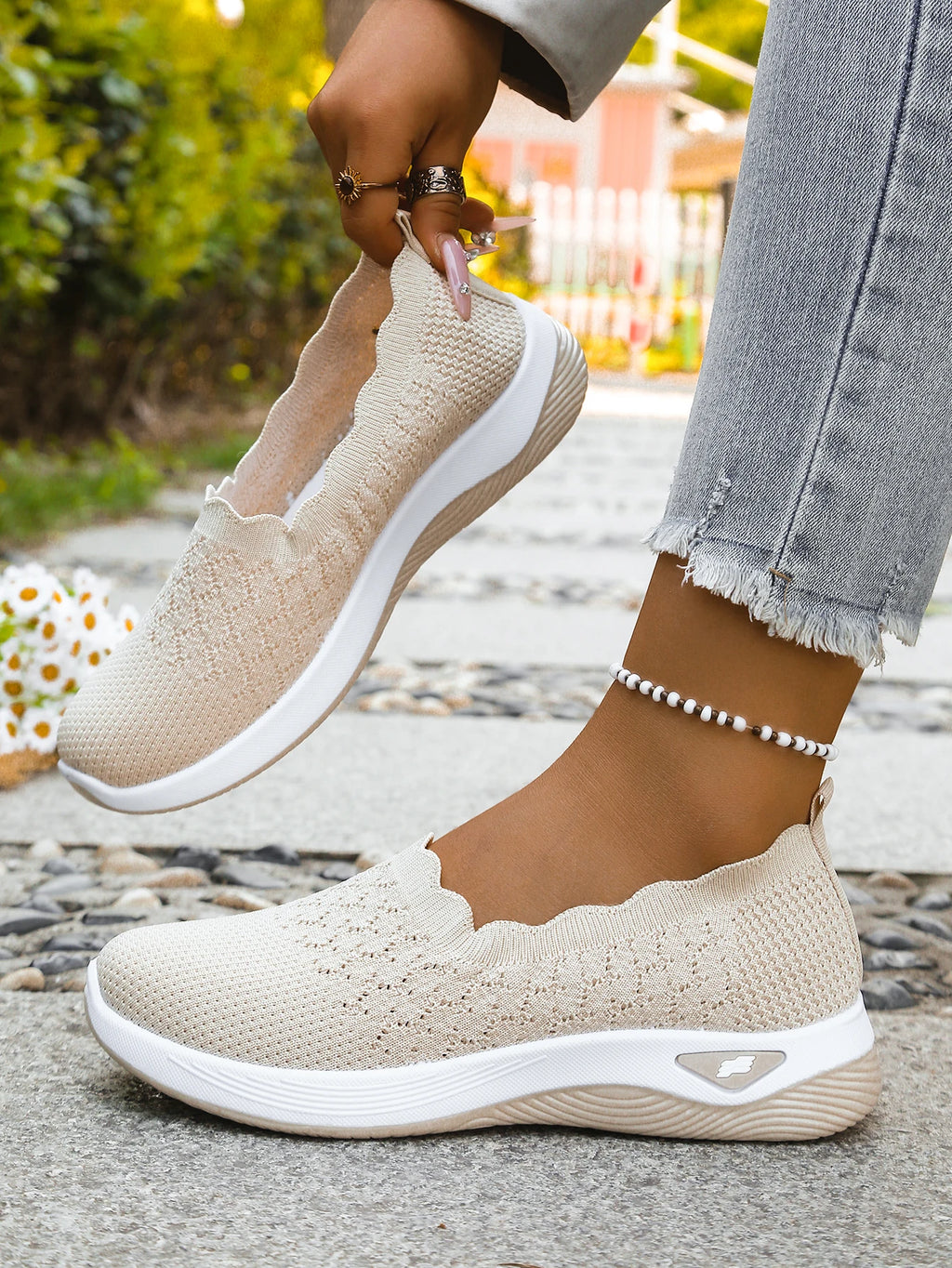 Chaussures orthopédiques pour femmes, chaussures de marche en tricot, respirantes, à enfiler, mocassins souples, baskets compensées antidérapantes, chaussures décontractées confortables
