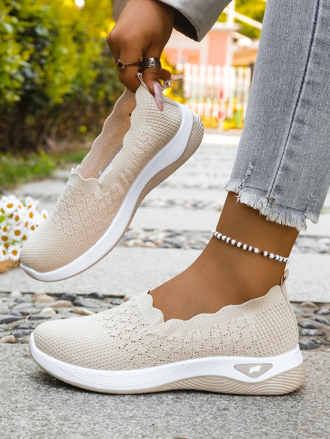 Chaussures orthopédiques pour femmes, chaussures de marche en tricot, respirantes, à enfiler, mocassins souples, baskets compensées antidérapantes, chaussures décontractées confortables