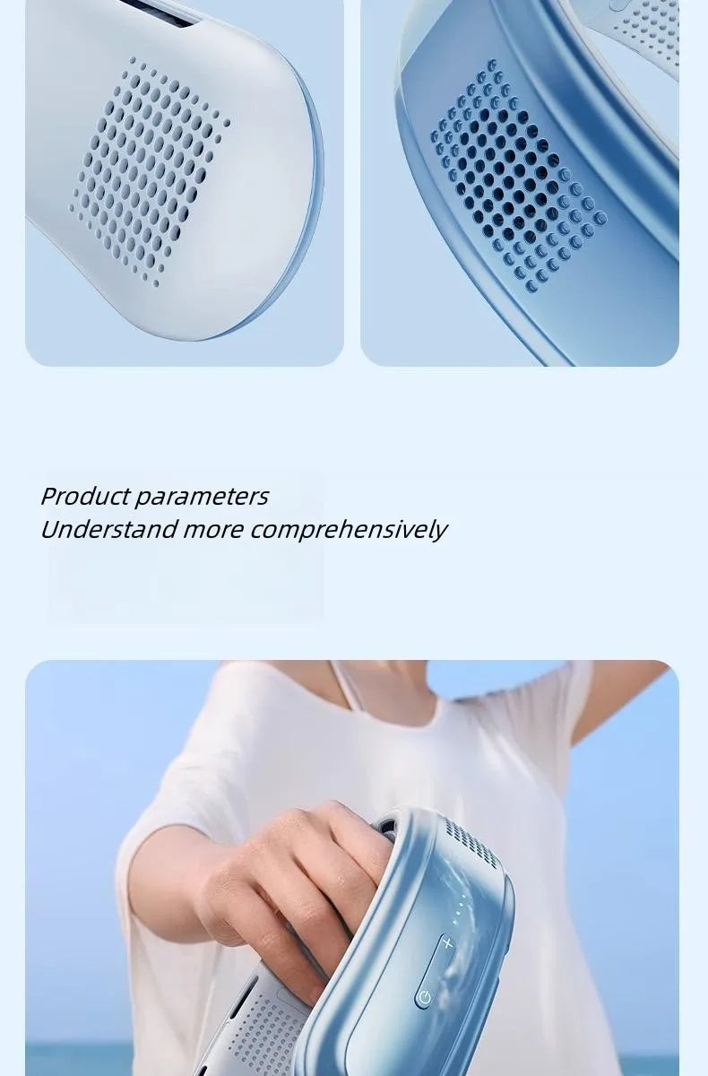 Ventilateur de Cou Portable Rechargeable, Mini Ventilateur Électrique Silencieux, 3 Vitesses, Grand Vent, Extérieur, Maison, Camping, 10000mAh