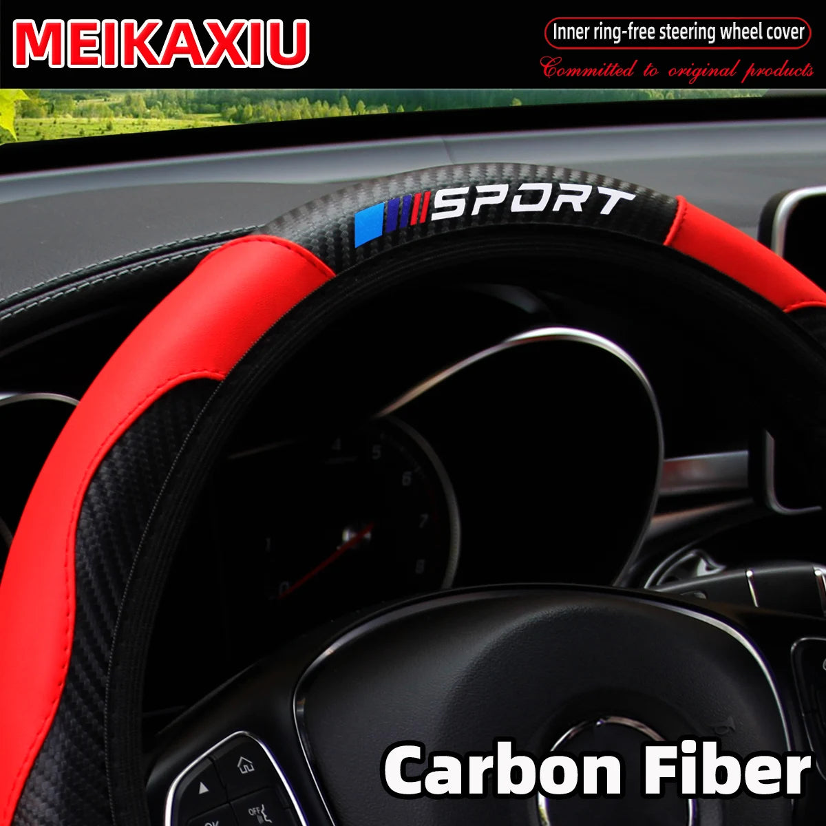 Le couvre-volant SPORT toutes saisons en fibre de carbone (sans anneau intérieur) convient aux accessoires intérieurs automobiles de 37 à 38 cm.