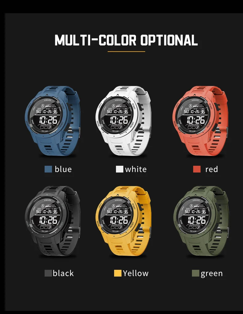 SMAEL-Montre-bracelet numérique étanche à LED pour homme, chronomètre lumineux, montres de sport, 50m, 8105