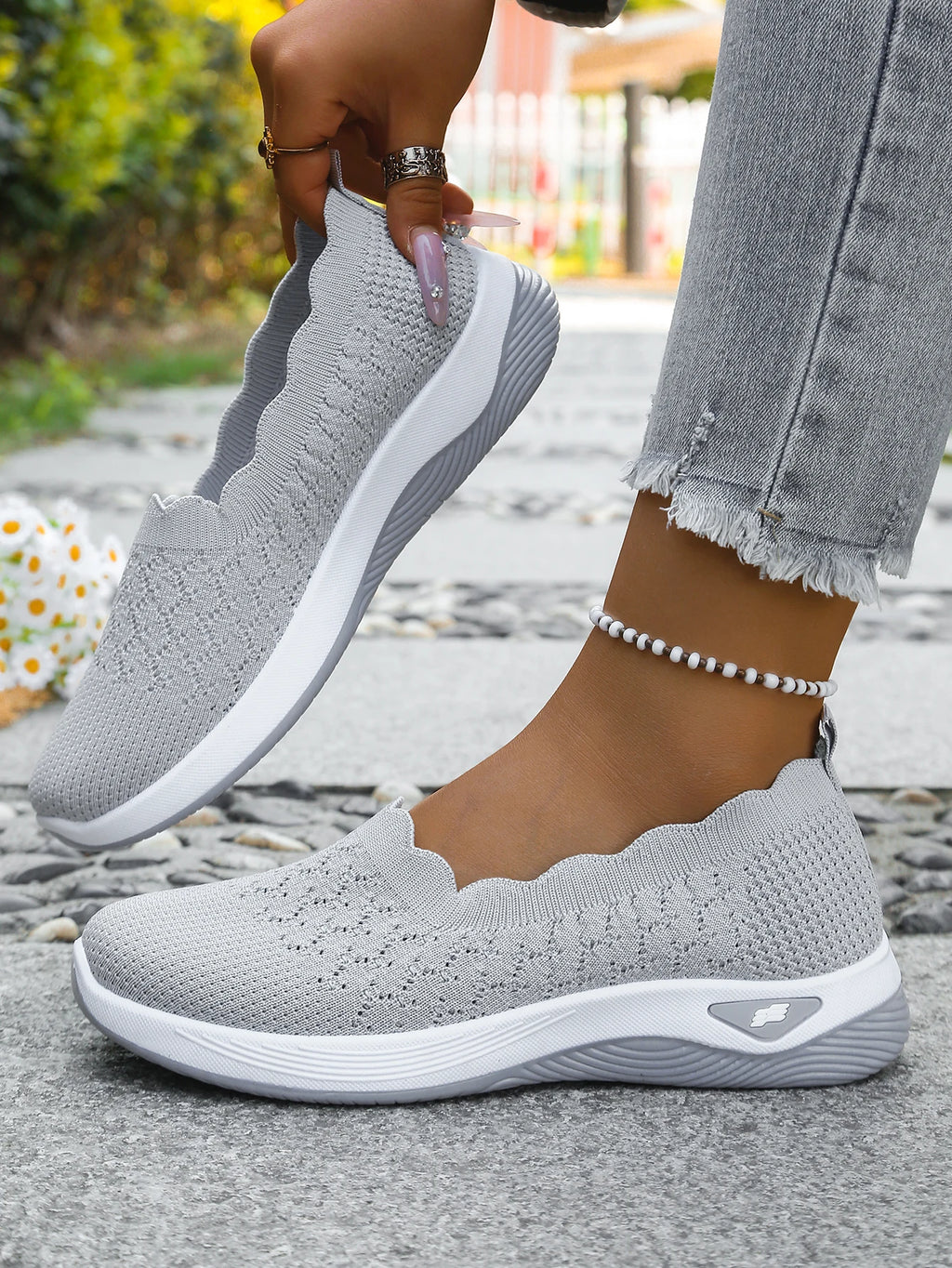 Chaussures orthopédiques pour femmes, chaussures de marche en tricot, respirantes, à enfiler, mocassins souples, baskets compensées antidérapantes, chaussures décontractées confortables