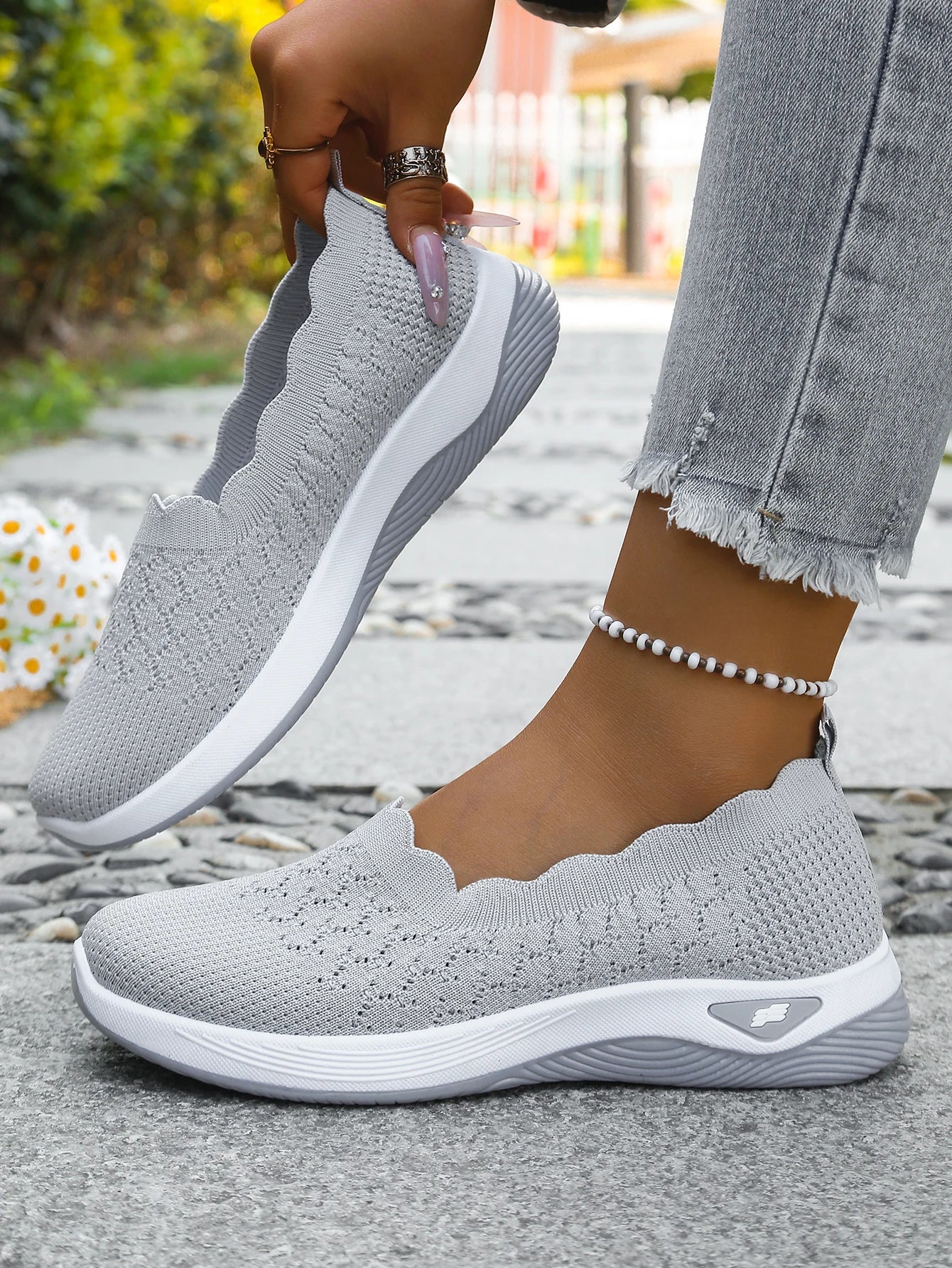 Chaussures orthopédiques pour femmes, chaussures de marche en tricot, respirantes, à enfiler, mocassins souples, baskets compensées antidérapantes, chaussures décontractées confortables
