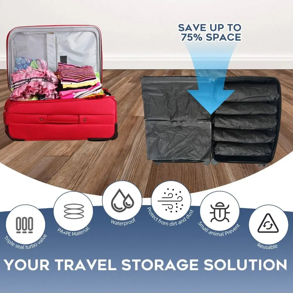 Sac de rangement sous vide pour bagages, sacs sous vide réutilisables en rouleau pour voyage, sac de Compression sous vide étanche, gain de place
