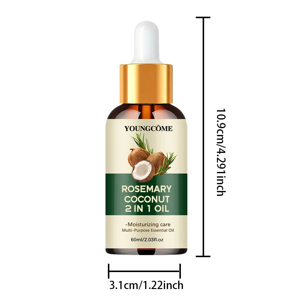 Huile essentielle de romarin et d'huile de noix de coco pour améliorer la perte de cheveux et nourrir, renforcer les racines des cheveux, traitement du cuir chevelu, soins capillaires