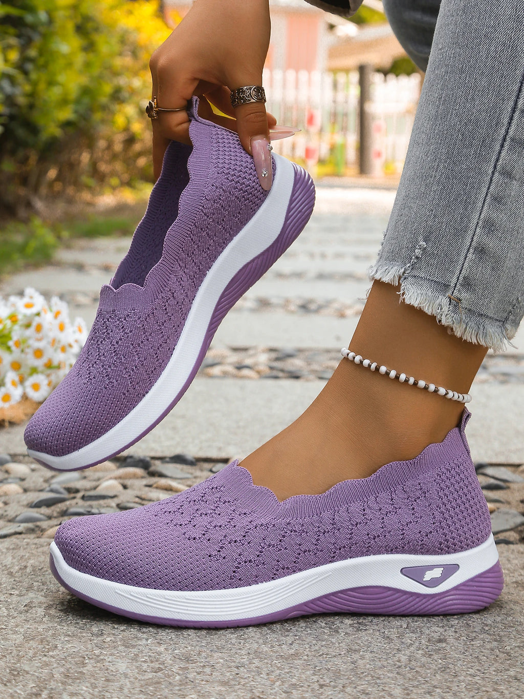 Chaussures orthopédiques pour femmes, chaussures de marche en tricot, respirantes, à enfiler, mocassins souples, baskets compensées antidérapantes, chaussures décontractées confortables