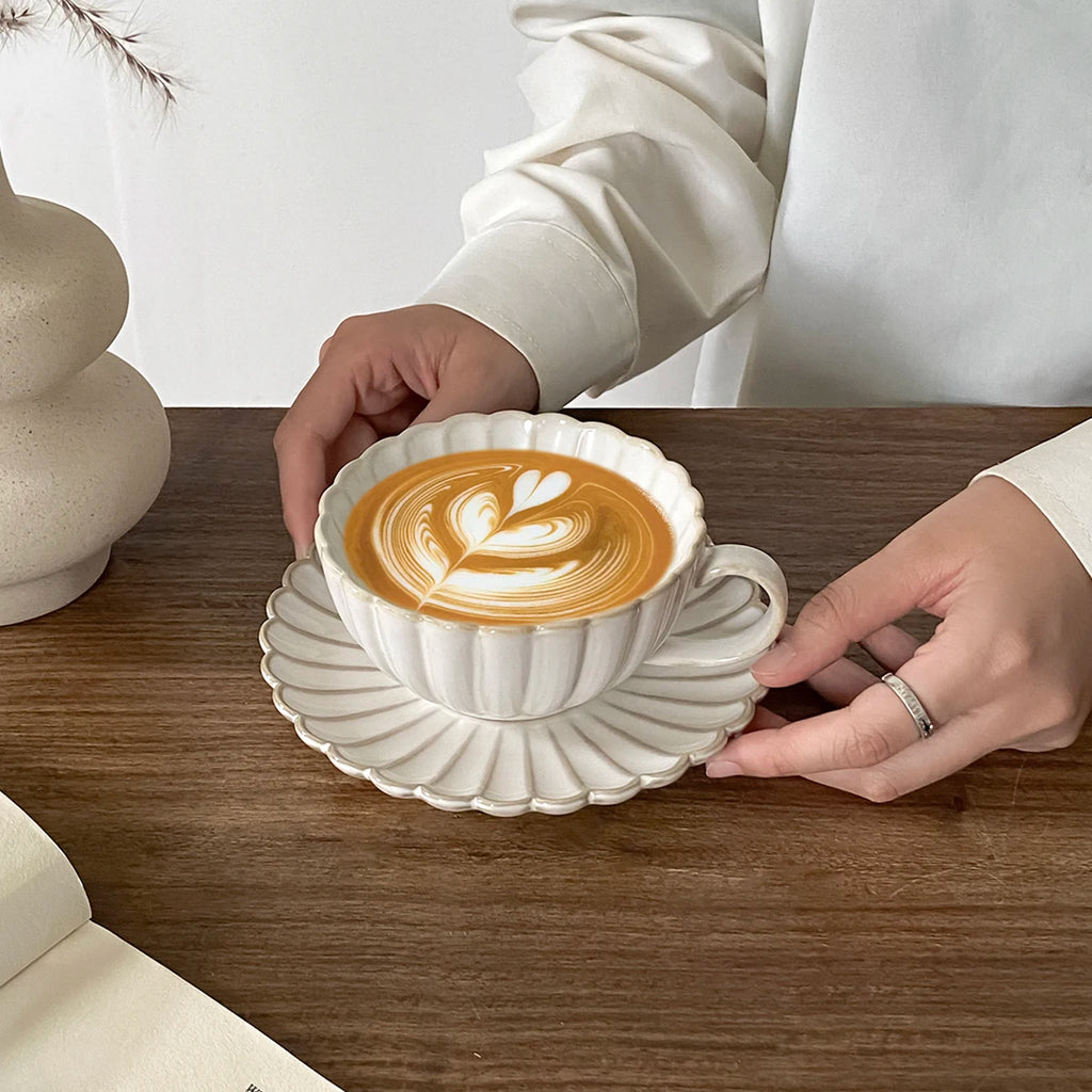 1 ensemble de tasses et soucoupes en céramique de style japonais, tasses et soucoupes à thé de style japonais, tasses et soucoupes à café, tasses à boire pour le petit-déjeuner, les goûters, le thé de l'après-midi,
