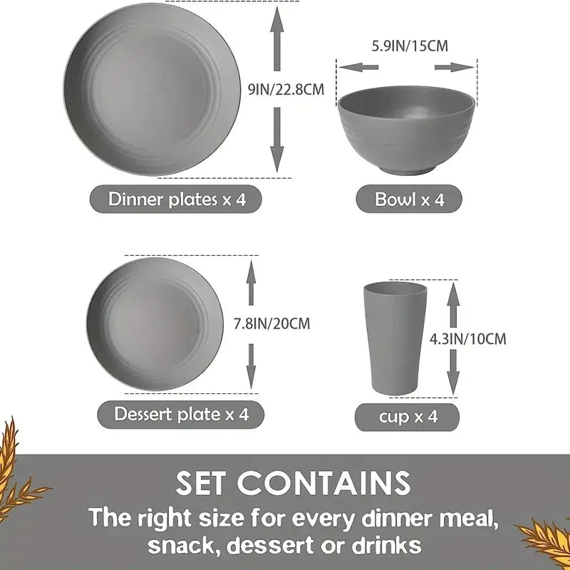 Nouveau 16 pièces/ensemble d'assiettes à repas Non fragiles, plats en paille de blé, ensemble de vaisselle, lave-vaisselle à micro-ondes, vaisselle sûre et réutilisable