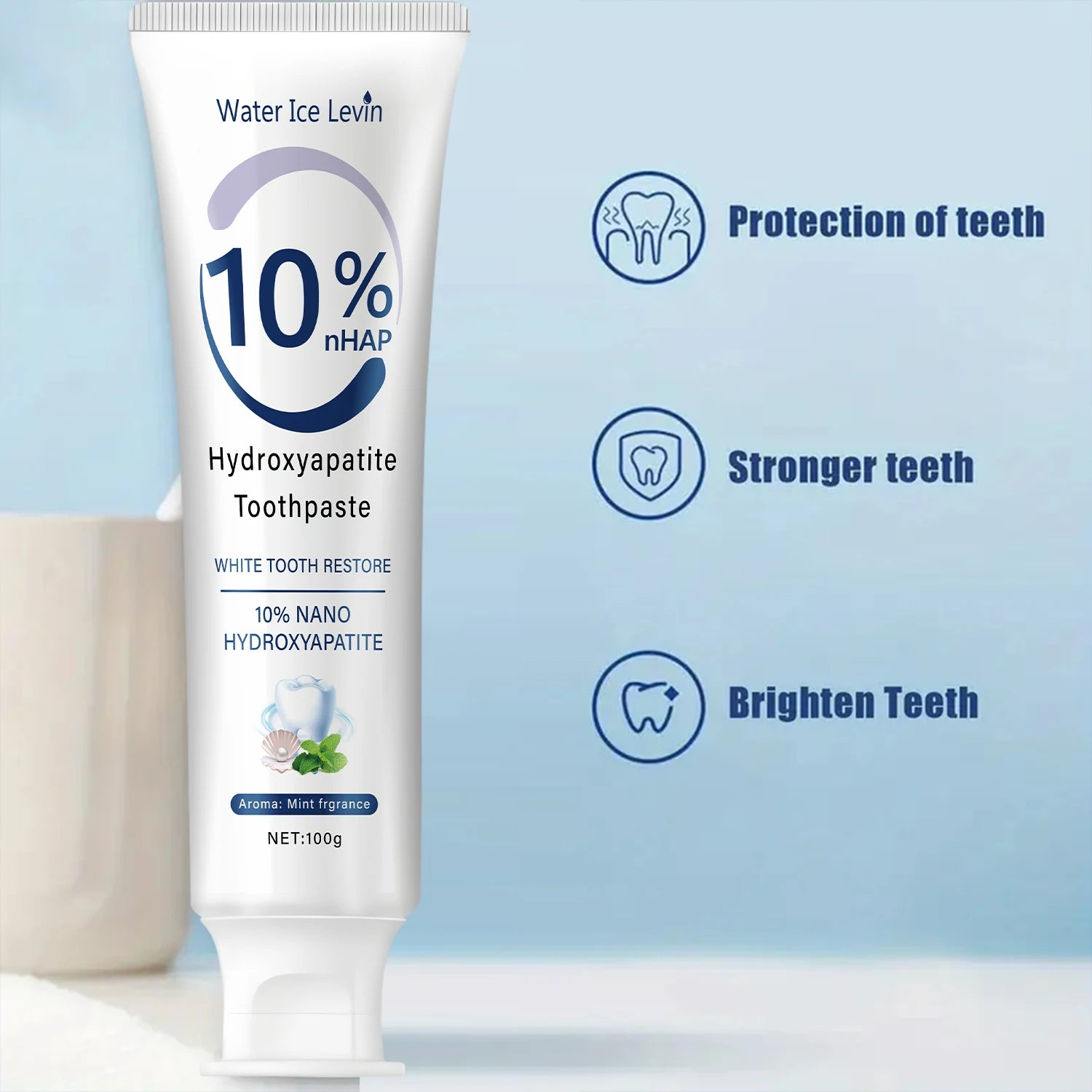 Le dentifrice nano hydroxyapatite 10% restaure les dents blanches. Protege les gencives. Nettoyage en profondeur. Éclairez le sourire. 100 g de menthe fraîche.