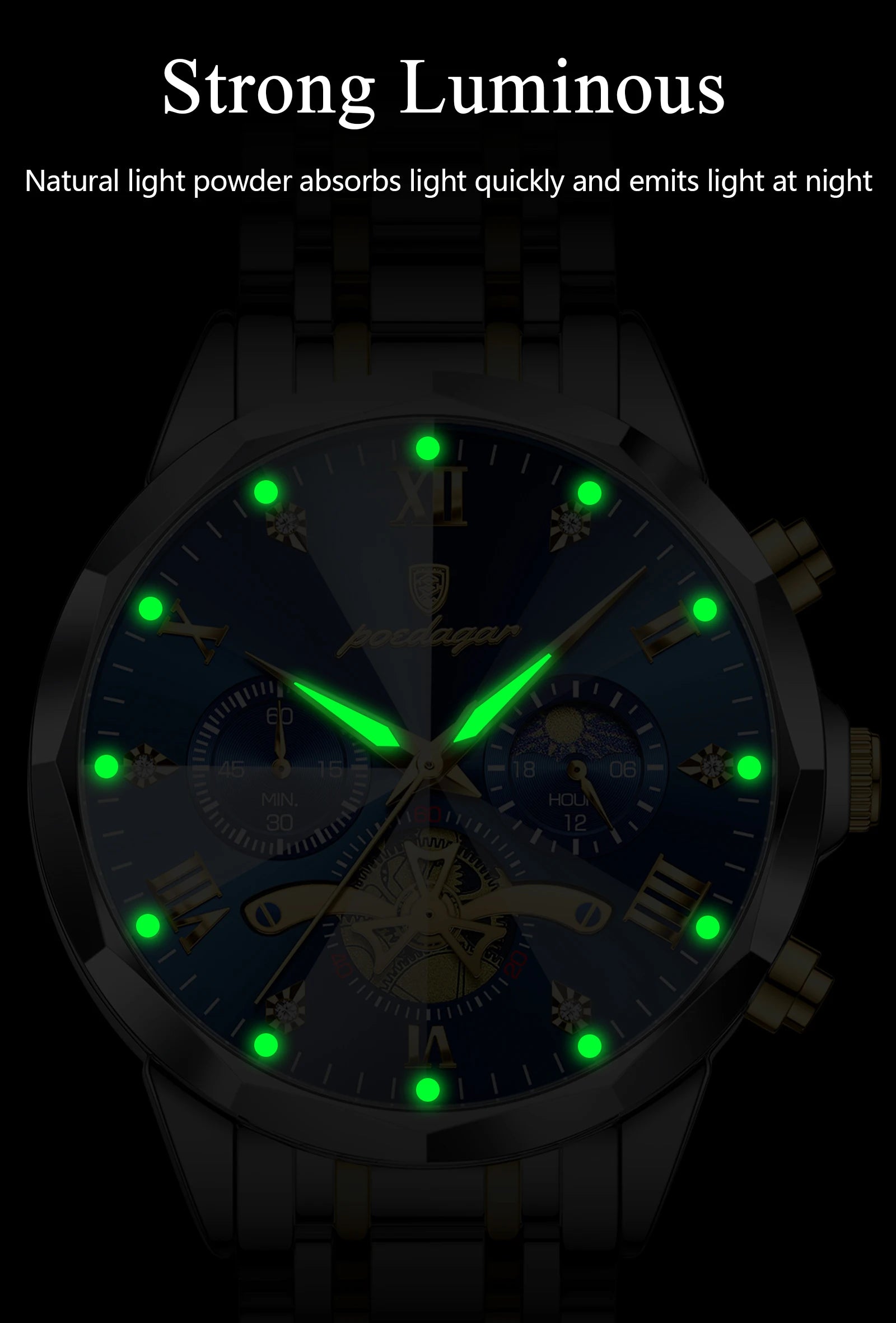 POEDAGAR luxe hommes montre haut Original étanche lumineux chronographe homme montre-bracelet en acier inoxydable Quartz hommes montres Reloj